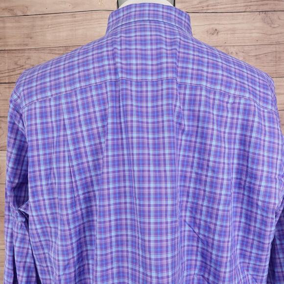 David Donahue Shirt Mens XL Purple Blue Plaid Long Sleeve Button Front Cotton - Picture 6 of 11